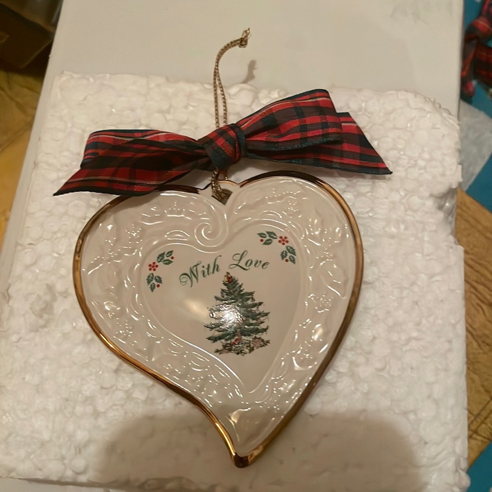 SOLD Vintage Spode Christmas Tree Heart Ornament